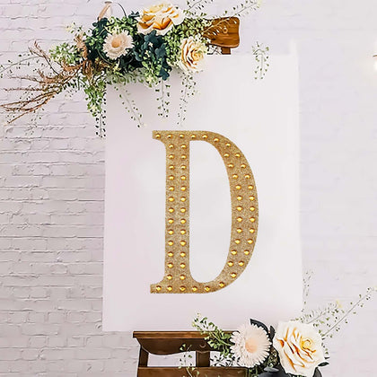 Decorative Rhinestone Alphabet "D" Letter Stickers 8", Gold Glitter Adhesive Craft Letters - DIY Sparkle Embellishments