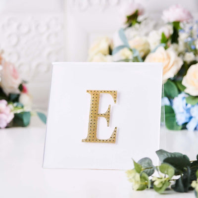 Decorative Rhinestone Alphabet "E" Letter Stickers 4", Gold Glitter Adhesive Craft Letters - DIY Sparkle Embellishments