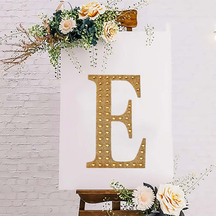 Decorative Rhinestone Alphabet "E" Letter Stickers 8", Gold Glitter Adhesive Craft Letters - DIY Sparkle Embellishments