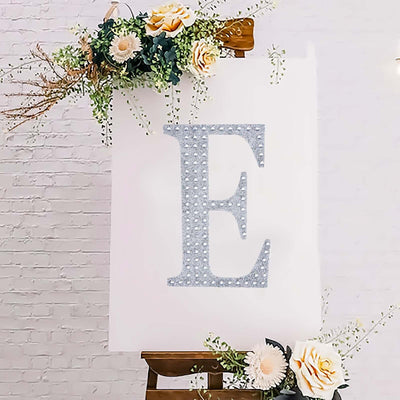 Decorative Rhinestone Alphabet "E" Letter Stickers 8", Silver Glitter Adhesive Craft Letters - DIY Sparkle Embellishments