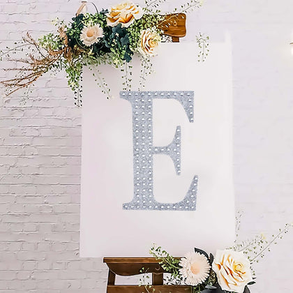Decorative Rhinestone Alphabet "E" Letter Stickers 8", Silver Glitter Adhesive Craft Letters - DIY Sparkle Embellishments