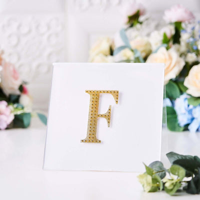 Decorative Rhinestone Alphabet "F" Letter Stickers 4", Gold Glitter Adhesive Craft Letters - DIY Sparkle Embellishments