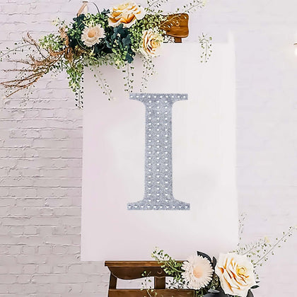 Decorative Rhinestone Alphabet "I" Letter Stickers 8", Silver Glitter Adhesive Craft Letters - DIY Sparkle Embellishments