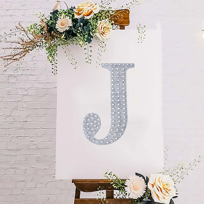 Decorative Rhinestone Alphabet "J" Letter Stickers 8", Silver Glitter Adhesive Craft Letters - DIY Sparkle Embellishments
