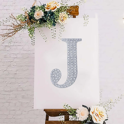 Decorative Rhinestone Alphabet "J" Letter Stickers 8", Silver Glitter Adhesive Craft Letters - DIY Sparkle Embellishments