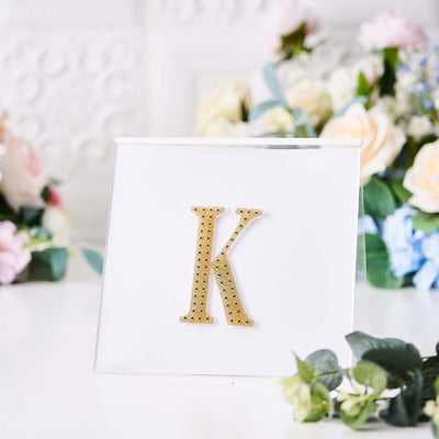 Decorative Rhinestone Alphabet "K" Letter Stickers 4", Gold Glitter Adhesive Craft Letters - DIY Sparkle Embellishments