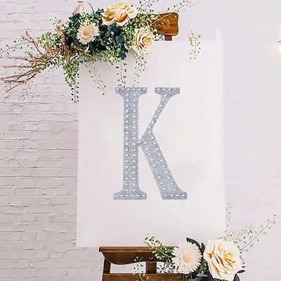 Decorative Rhinestone Alphabet "K" Letter Stickers 8", Silver Glitter Adhesive Craft Letters - DIY Sparkle Embellishments