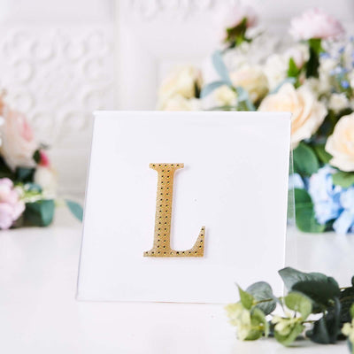 Decorative Rhinestone Alphabet "L" Letter Stickers 4", Gold Glitter Adhesive Craft Letters - DIY Sparkle Embellishments