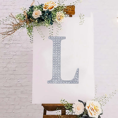 Decorative Rhinestone Alphabet "L" Letter Stickers 8", Silver Glitter Adhesive Craft Letters - DIY Sparkle Embellishments