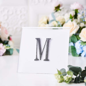 Decorative Rhinestone Alphabet "M" Letter Stickers 4", Black Glitter Adhesive Craft Letters - DIY Sparkle Embellishments