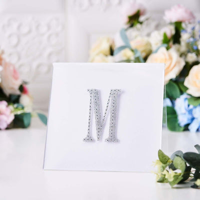 Decorative Rhinestone Alphabet "M" Letter Stickers 4", Silver Glitter Adhesive Craft Letters - DIY Sparkle Embellishments