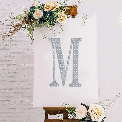 Decorative Rhinestone Alphabet "M" Letter Stickers 8", Silver Glitter Adhesive Craft Letters - DIY Sparkle Embellishments