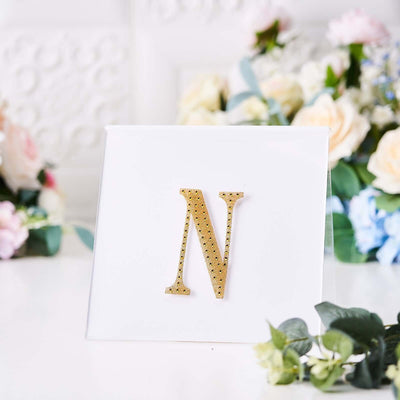 Decorative Rhinestone Alphabet "N" Letter Stickers 4", Gold Glitter Adhesive Craft Letters - DIY Sparkle Embellishments