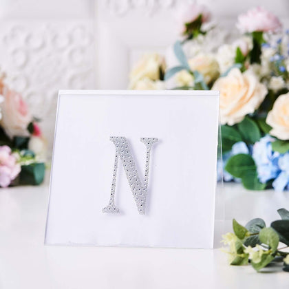 Decorative Rhinestone Alphabet "N" Letter Stickers 4", Silver Glitter Adhesive Craft Letters - DIY Sparkle Embellishments