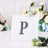 Rhinestone letter P decoration on a clear display stand.