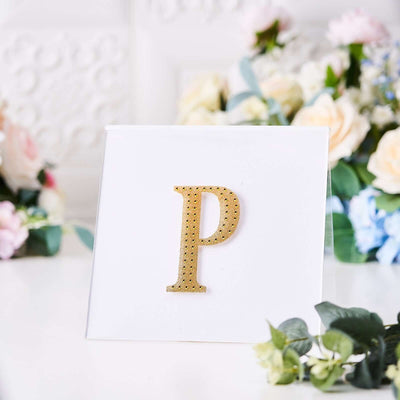 Decorative Rhinestone Alphabet "P" Letter Stickers 4", Gold Glitter Adhesive Craft Letters - DIY Sparkle Embellishments