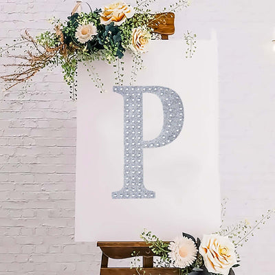 Decorative Rhinestone Alphabet "P" Letter Stickers 8", Silver Glitter Adhesive Craft Letters - DIY Sparkle Embellishments
