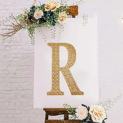 Decorative Rhinestone Alphabet "R" Letter Stickers 8", Gold Glitter Adhesive Craft Letters - DIY Sparkle Embellishments