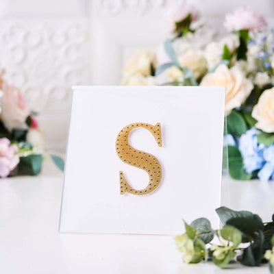 Decorative Rhinestone Alphabet "S" Letter Stickers 4", Gold Glitter Adhesive Craft Letters - DIY Sparkle Embellishments
