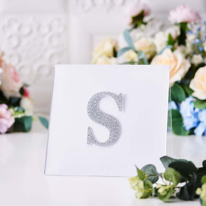 Decorative Rhinestone Alphabet "S" Letter Stickers 4", Silver Glitter Adhesive Craft Letters - DIY Sparkle Embellishments