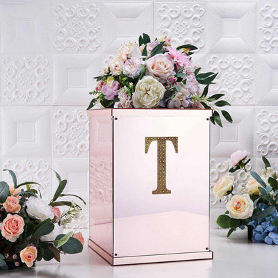 Decorative Rhinestone Alphabet "T" Letter Stickers 6", Gold Glitter Adhesive Craft Letters - DIY Sparkle Embellishments