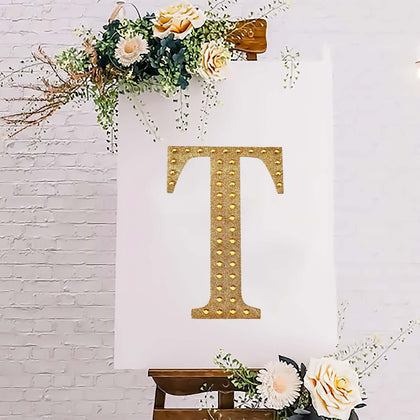 Decorative Rhinestone Alphabet "T" Letter Stickers 8", Gold Glitter Adhesive Craft Letters - DIY Sparkle Embellishments