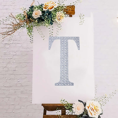 Decorative Rhinestone Alphabet "T" Letter Stickers 8", Silver Glitter Adhesive Craft Letters - DIY Sparkle Embellishments