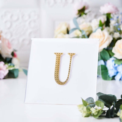 Decorative Rhinestone Alphabet "U" Letter Stickers 4", Gold Glitter Adhesive Craft Letters - DIY Sparkle Embellishments