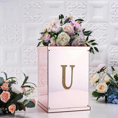 Decorative Rhinestone Alphabet "U" Letter Stickers 6", Gold Glitter Adhesive Craft Letters - DIY Sparkle Embellishments