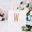 Gold rhinestone letter W on a white card with floral background.