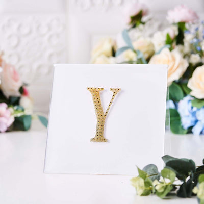 Decorative Rhinestone Alphabet "Y" Letter Stickers 4", Gold Glitter Adhesive Craft Letters - DIY Sparkle Embellishments