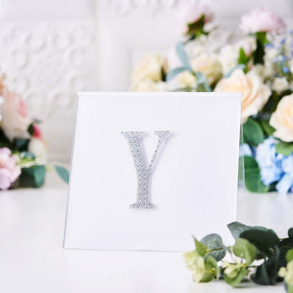 Decorative Rhinestone Alphabet "Y" Letter Stickers 4", Silver Glitter Adhesive Craft Letters - DIY Sparkle Embellishments