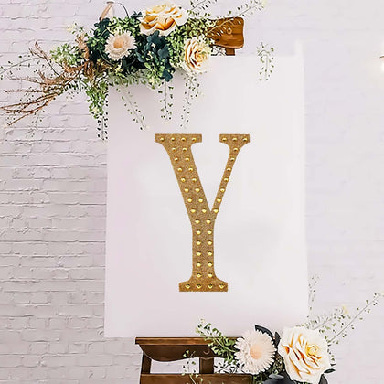 Decorative Rhinestone Alphabet "Y" Letter Stickers 8", Gold Glitter Adhesive Craft Letters - DIY Sparkle Embellishments
