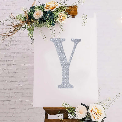 Decorative Rhinestone Alphabet "Y" Letter Stickers 8", Silver Glitter Adhesive Craft Letters - DIY Sparkle Embellishments