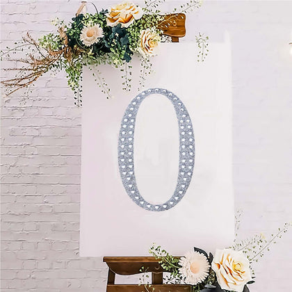Decorative Rhinestone Number "0" Stickers 8", Silver Glitter Adhesive Craft Numbers - DIY Sparkle Embellishments