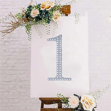 Decorative Rhinestone Number "1" Stickers 8", Silver Glitter Adhesive Craft Numbers - DIY Sparkle Embellishments