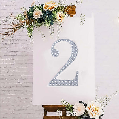 Decorative Rhinestone Number "2" Stickers 8", Silver Glitter Adhesive Craft Numbers - DIY Sparkle Embellishments
