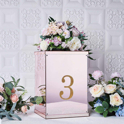 Decorative Rhinestone Number "3" Stickers 6", Gold Glitter Adhesive Craft Numbers - DIY Sparkle Embellishments