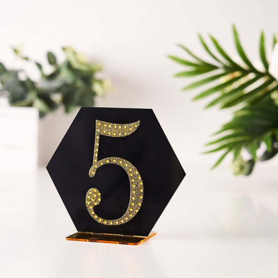 Decorative Rhinestone Number "5" Stickers 4", Gold Glitter Adhesive Craft Numbers - DIY Sparkle Embellishments