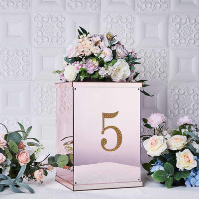 Decorative Rhinestone Number "5" Stickers 6", Gold Glitter Adhesive Craft Numbers - DIY Sparkle Embellishments