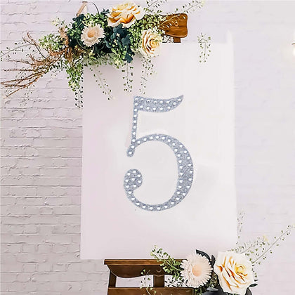 Decorative Rhinestone Number "5" Stickers 8", Silver Glitter Adhesive Craft Numbers - DIY Sparkle Embellishments