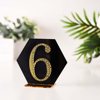 Decorative Rhinestone Number "6" Stickers 4", Gold Glitter Adhesive Craft Numbers - DIY Sparkle Embellishments