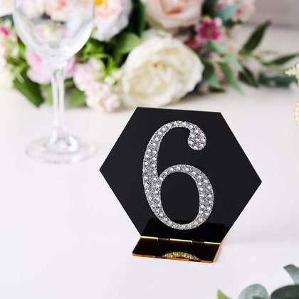 Decorative Rhinestone Number "6" Stickers 4", Silver Glitter Adhesive Craft Numbers - DIY Sparkle Embellishments