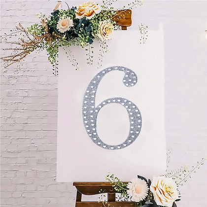 Decorative Rhinestone Number "6" Stickers 8", Silver Glitter Adhesive Craft Numbers - DIY Sparkle Embellishments