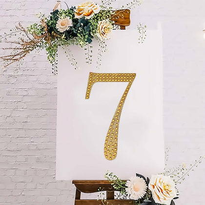Decorative Rhinestone Number "7" Stickers 8", Gold Glitter Adhesive Craft Numbers - DIY Sparkle Embellishments