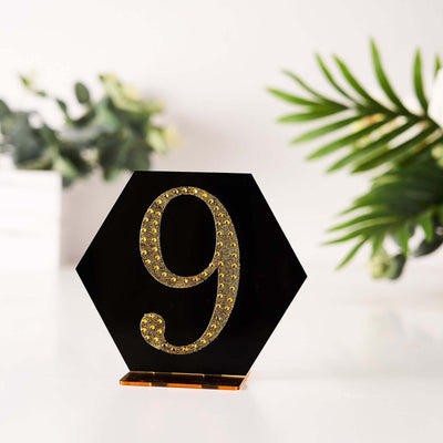 Decorative Rhinestone Number "9" Stickers 4", Gold Glitter Adhesive Craft Numbers - DIY Sparkle Embellishments