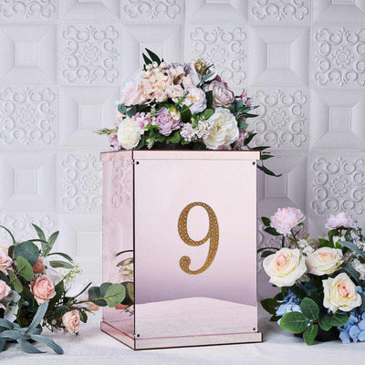 Decorative Rhinestone Number "9" Stickers 6", Gold Glitter Adhesive Craft Numbers - DIY Sparkle Embellishments