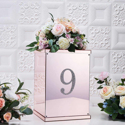 Decorative Rhinestone Number "9" Stickers 6", Silver Glitter Adhesive Craft Numbers - DIY Sparkle Embellishments