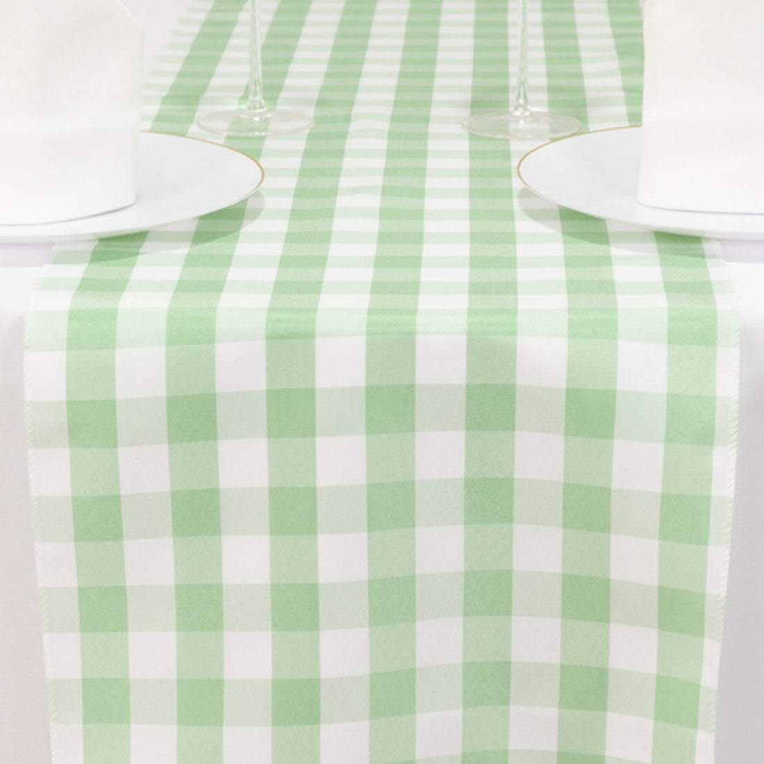 Sage green and white checkered table runner