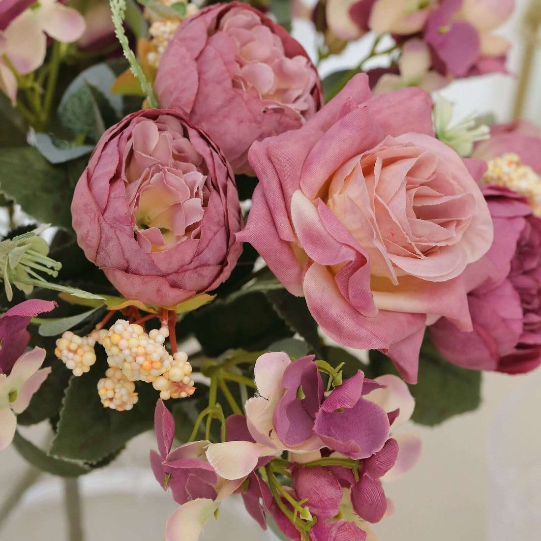 Pink silk bouquet with peony blooms
